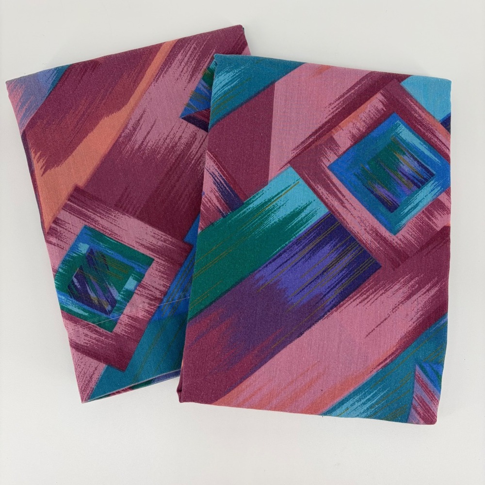 Vintage Springs Pillowcases King Geometric Abstract 90s Retro Magenta Teal 2pc